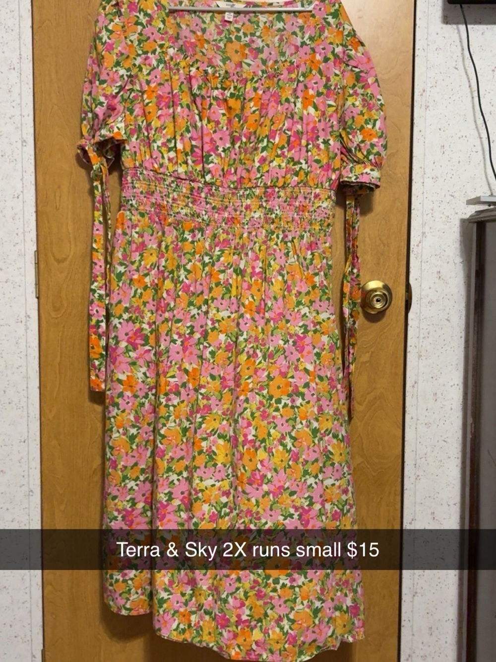 Terra & Sky Pink, Orange & Green Floral Smocked Waist Dress